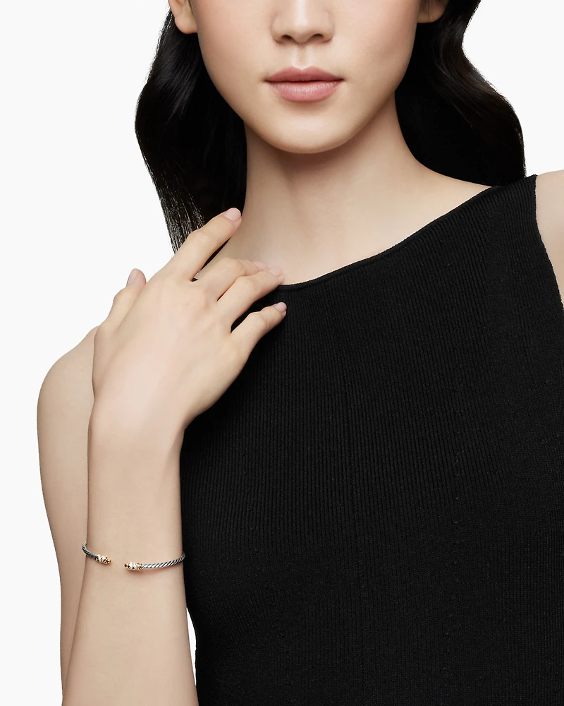 Petite Helena Classic Cable Bracelet Sterling Silver with 18K Yellow Gold, Gold Domes and Diamonds, 3mm