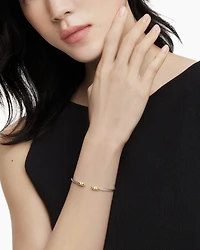 Petite Helena Classic Cable Bracelet Sterling Silver with 18K Yellow Gold, Gold Domes and Diamonds, 3mm