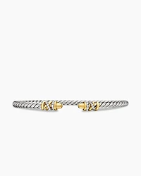 Petite Helena Classic Cable Bracelet Sterling Silver with 18K Yellow Gold, Gold Domes and Diamonds, 3mm