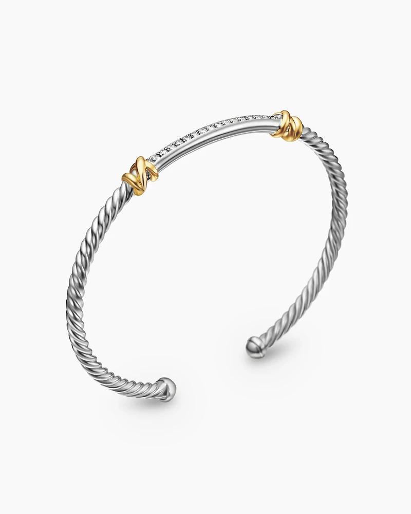 Petite Helena Classic Cable Station Bracelet Sterling Silver with 18K Yellow Gold Diamonds, 3mm