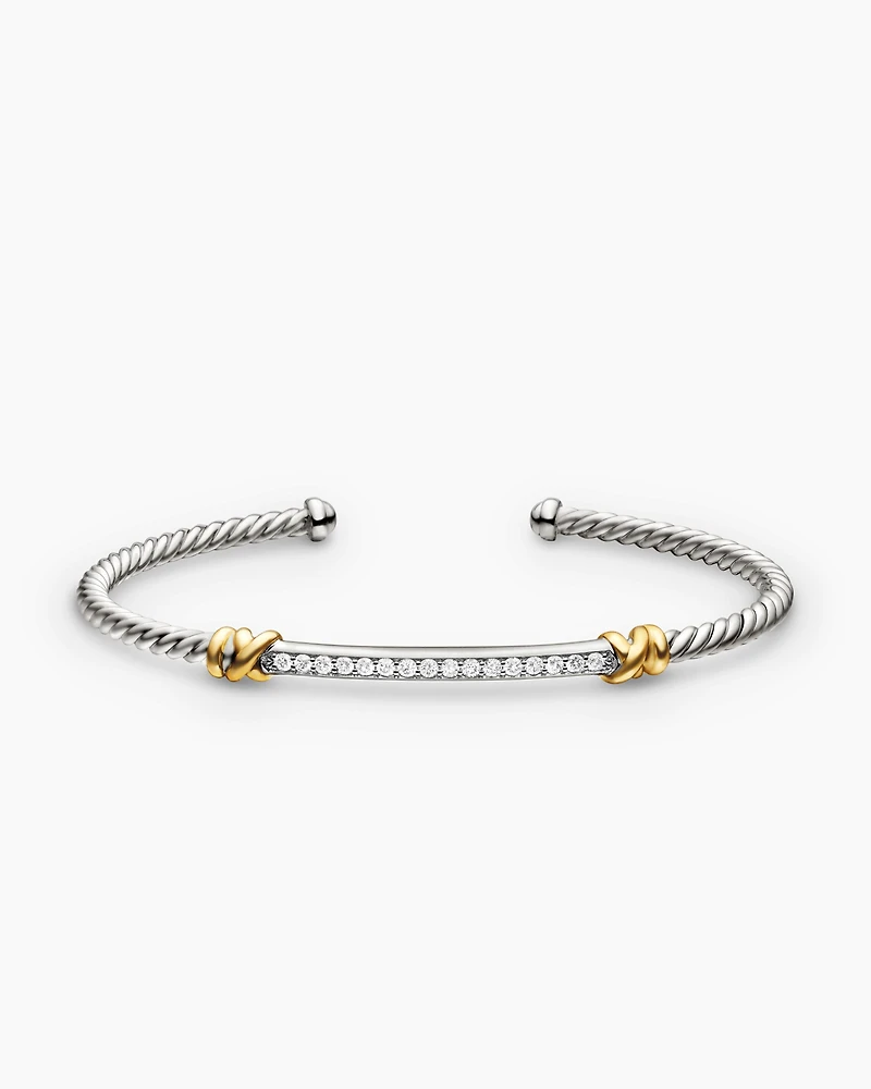 Petite Helena Classic Cable Station Bracelet Sterling Silver with 18K Yellow Gold Diamonds, 3mm