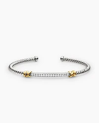Petite Helena Classic Cable Station Bracelet Sterling Silver with 18K Yellow Gold Diamonds, 3mm