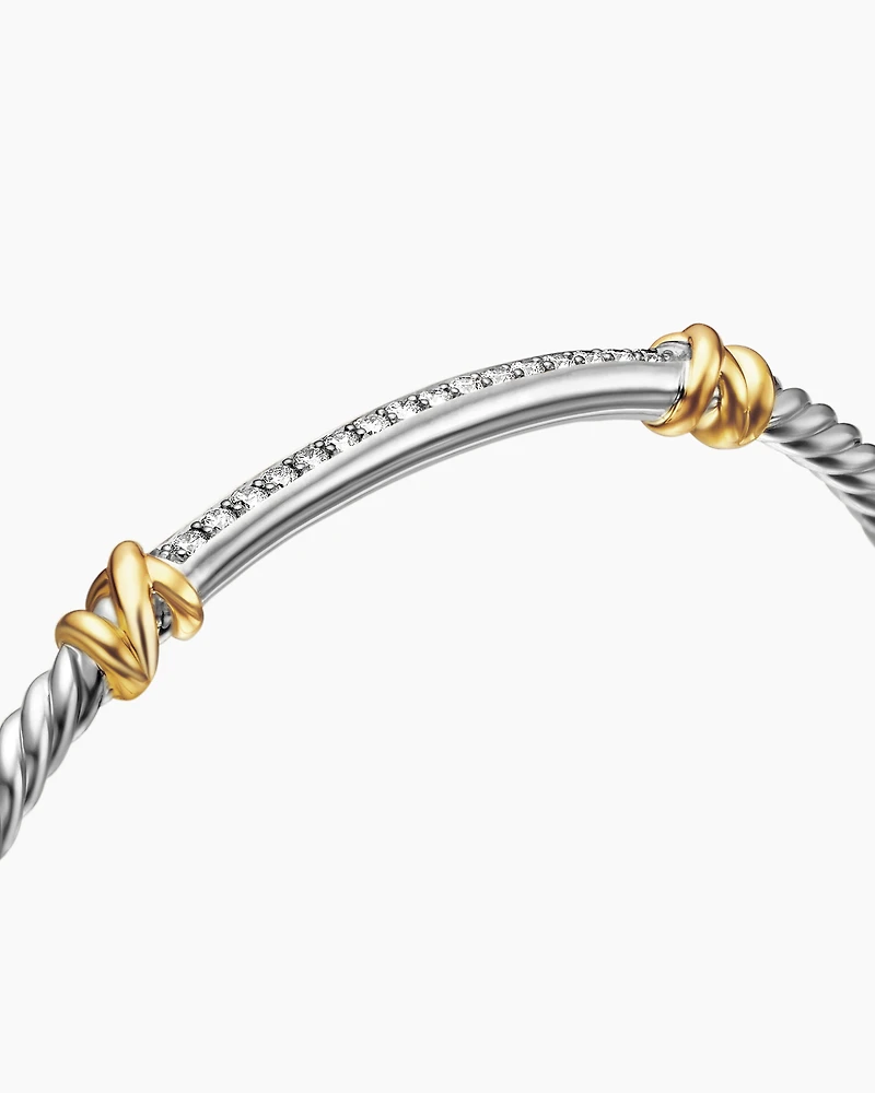 Petite Helena Classic Cable Station Bracelet Sterling Silver with 18K Yellow Gold Diamonds, 3mm