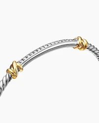 Petite Helena Classic Cable Station Bracelet Sterling Silver with 18K Yellow Gold Diamonds, 3mm