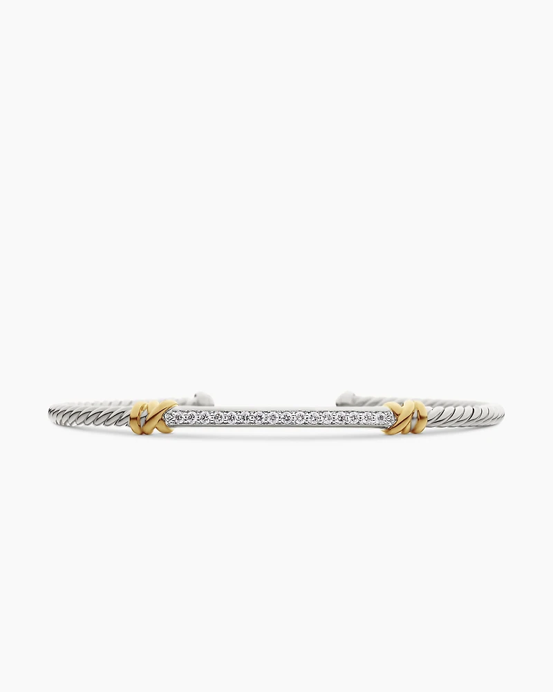 Petite Helena Classic Cable Station Bracelet Sterling Silver with 18K Yellow Gold Diamonds, 3mm