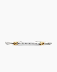 Petite Helena Classic Cable Station Bracelet Sterling Silver with 18K Yellow Gold Diamonds, 3mm
