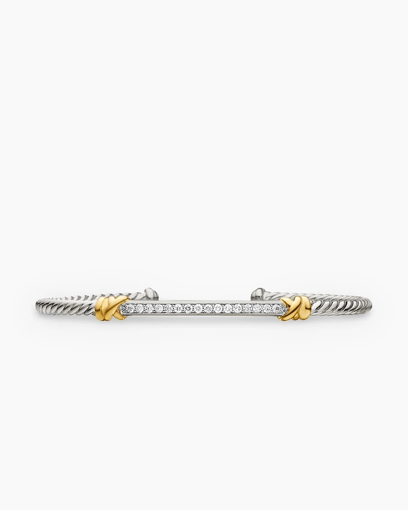 Petite Helena Classic Cable Station Bracelet Sterling Silver with 18K Yellow Gold Diamonds, 3mm