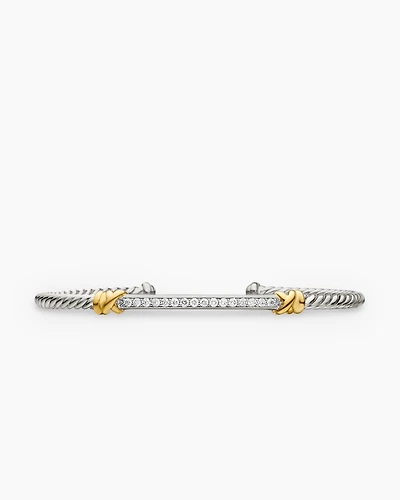 Petite Helena Classic Cable Station Bracelet Sterling Silver with 18K Yellow Gold Diamonds, 3mm