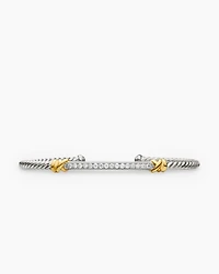 Petite Helena Classic Cable Station Bracelet Sterling Silver with 18K Yellow Gold Diamonds, 3mm