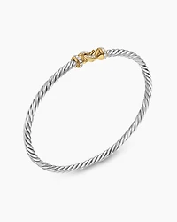 Buckle Classic Cable Bracelet in Sterling Silver with 18K Yellow Gold and Diamonds, 3mm