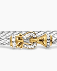 Buckle Classic Cable Bracelet in Sterling Silver with 18K Yellow Gold and Diamonds, 3mm