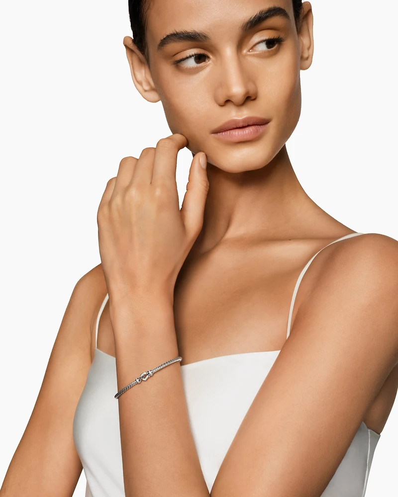 Cable Edge Bracelet Recycled Sterling Silver with Diamonds
