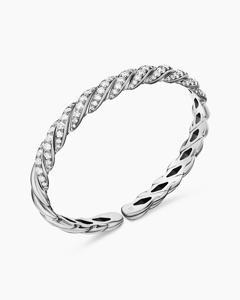 Sculpted Cable Flex Bracelet in 18K White Gold with Diamonds, 7.8mm