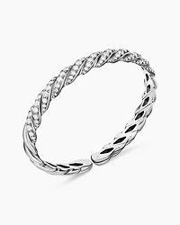 Sculpted Cable Flex Bracelet in 18K White Gold with Diamonds, 7.8mm