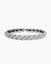 Sculpted Cable Flex Bracelet in 18K White Gold with Diamonds, 7.8mm