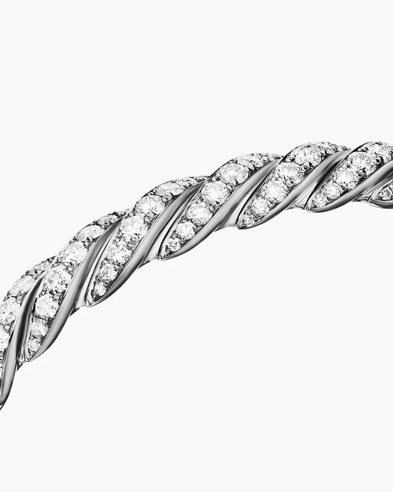 Sculpted Cable Flex Bracelet in 18K White Gold with Diamonds, 7.8mm