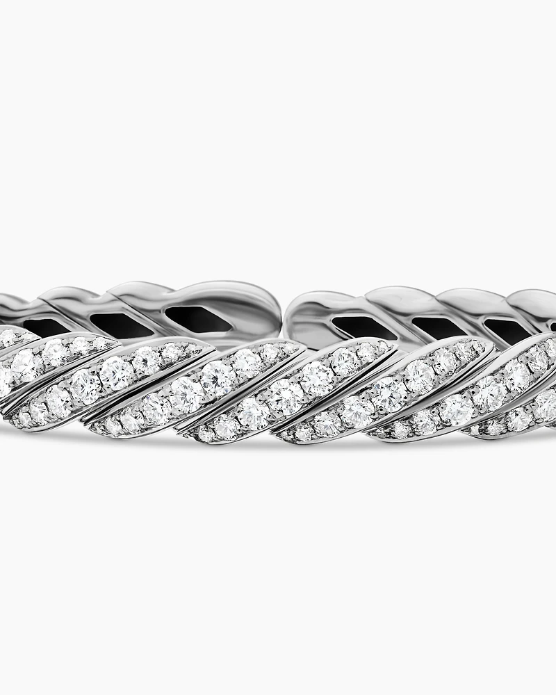 Sculpted Cable Flex Bracelet in 18K White Gold with Diamonds, 7.8mm