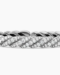 Sculpted Cable Flex Bracelet in 18K White Gold with Diamonds, 7.8mm