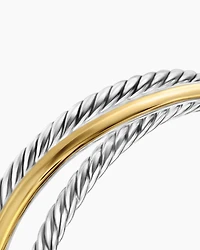 Bold Crossover Three Row Cuff Bracelet Sterling Silver with 14K Yellow Gold, 19mm