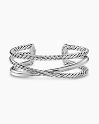 Bold Crossover Three Row Cuff Bracelet Sterling Silver, 19mm