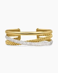 Pavé Crossover Three Row Cuff Bracelet in 18K Yellow Gold with Diamonds, 20mm