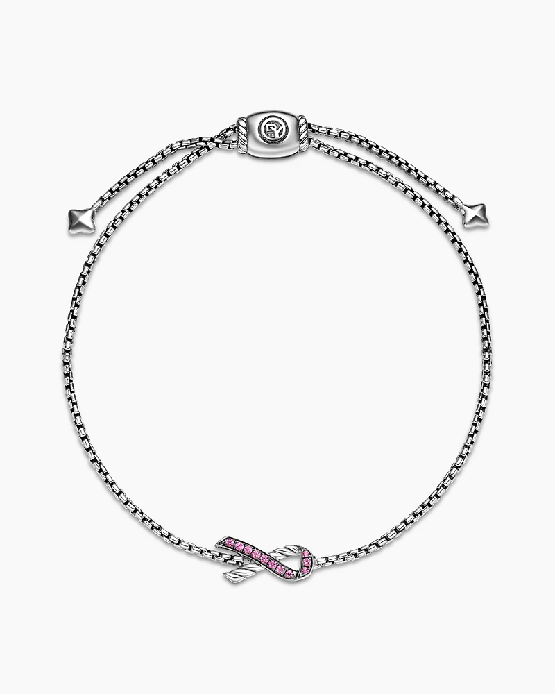 Cable Collectibles® Ribbon Chain Bracelet in Sterling Silver with Pavé Pink Sapphires, 1.5mm