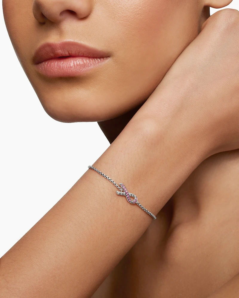 Cable Collectibles® Ribbon Chain Bracelet in Sterling Silver with Pavé Pink Sapphires, 1.5mm