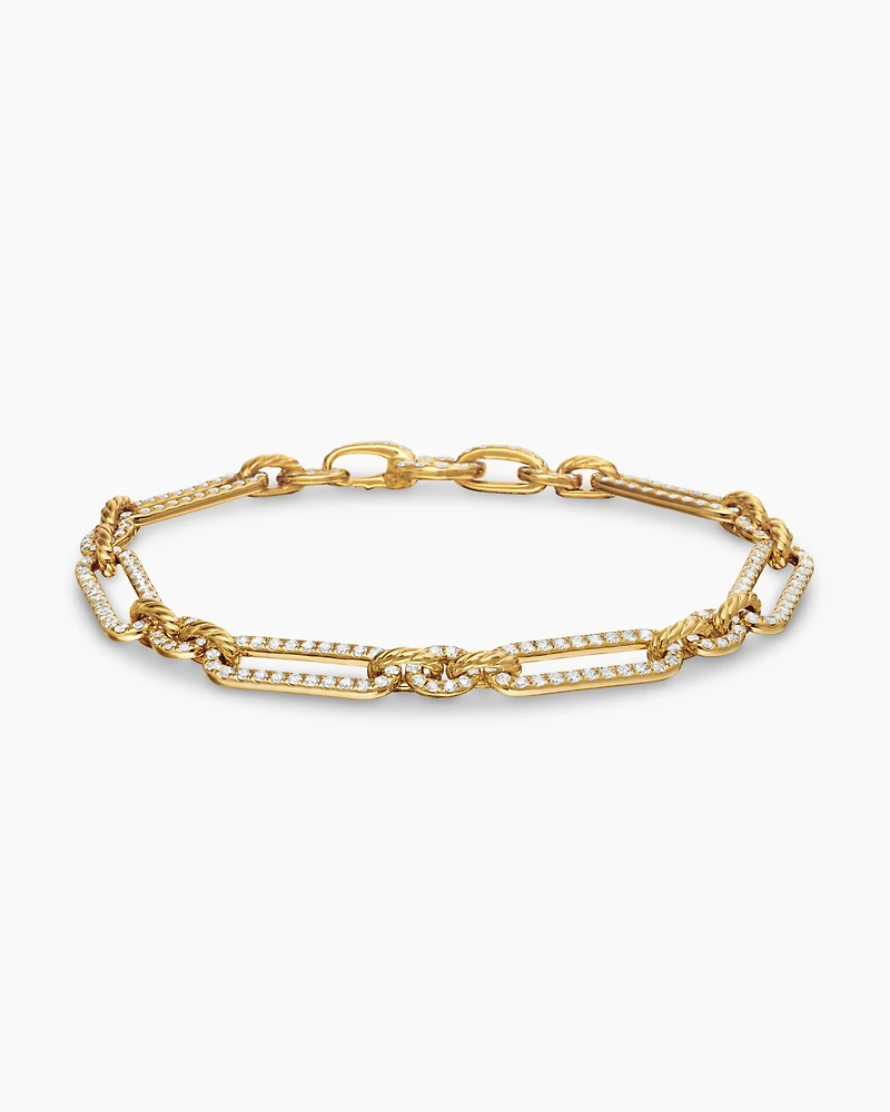 Lexington Chain Bracelet in 18K Yellow Gold with Full Pavé Diamonds, 6.5mm