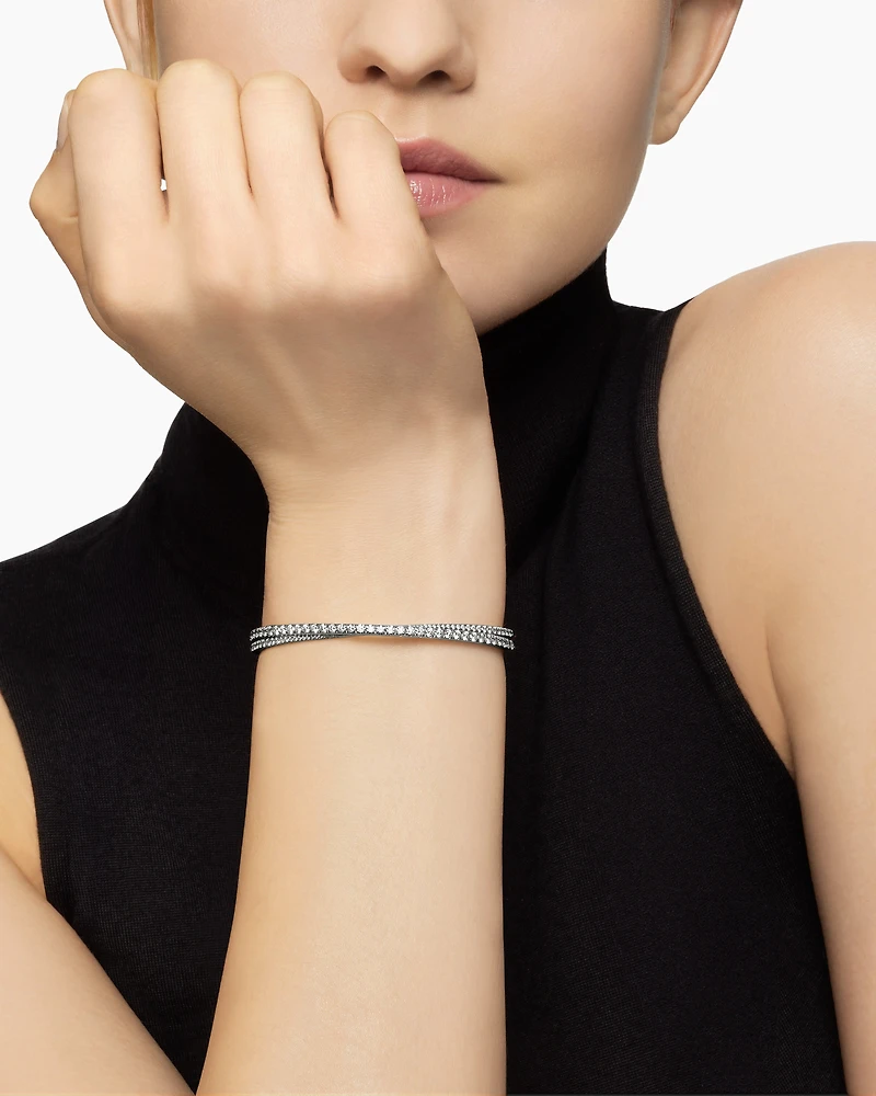 Pavé Crossover Two Row Bracelet 18K White Gold with Diamonds, 5.5mm