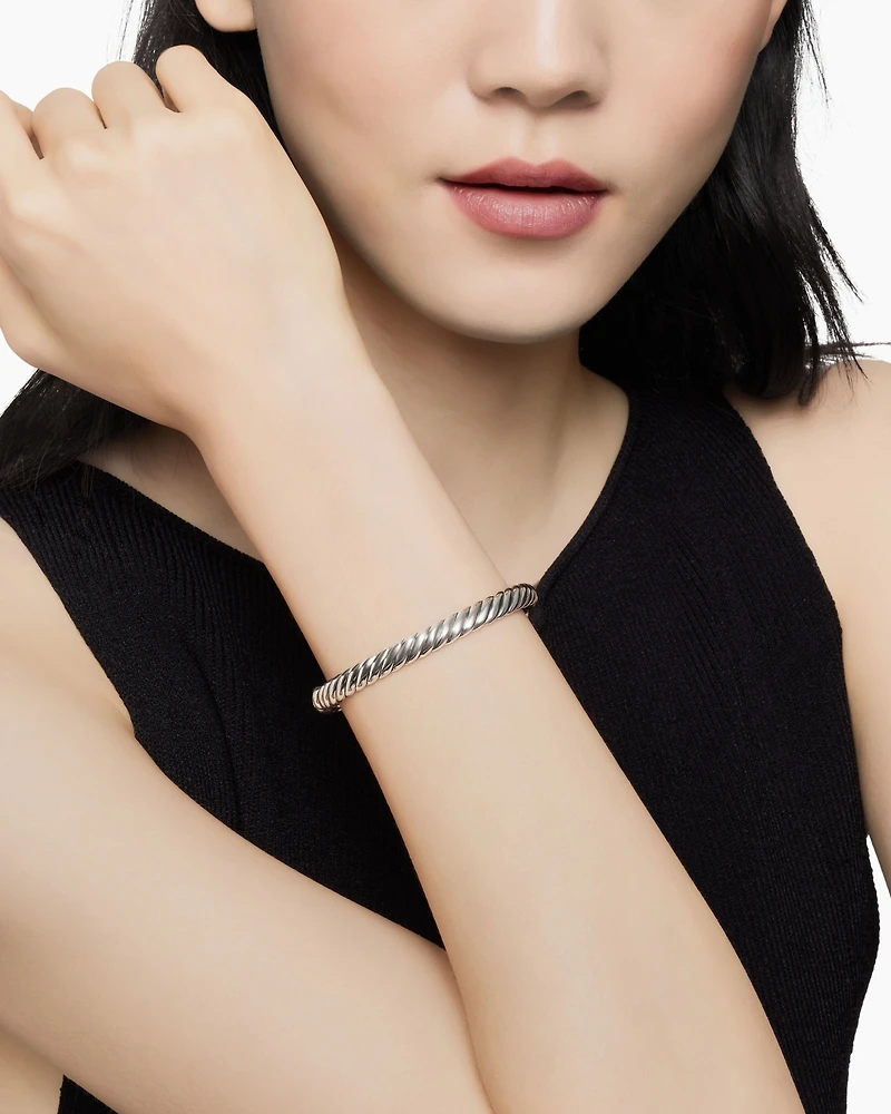 Sculpted Cable Bangle Bracelet Sterling Silver, 7mm