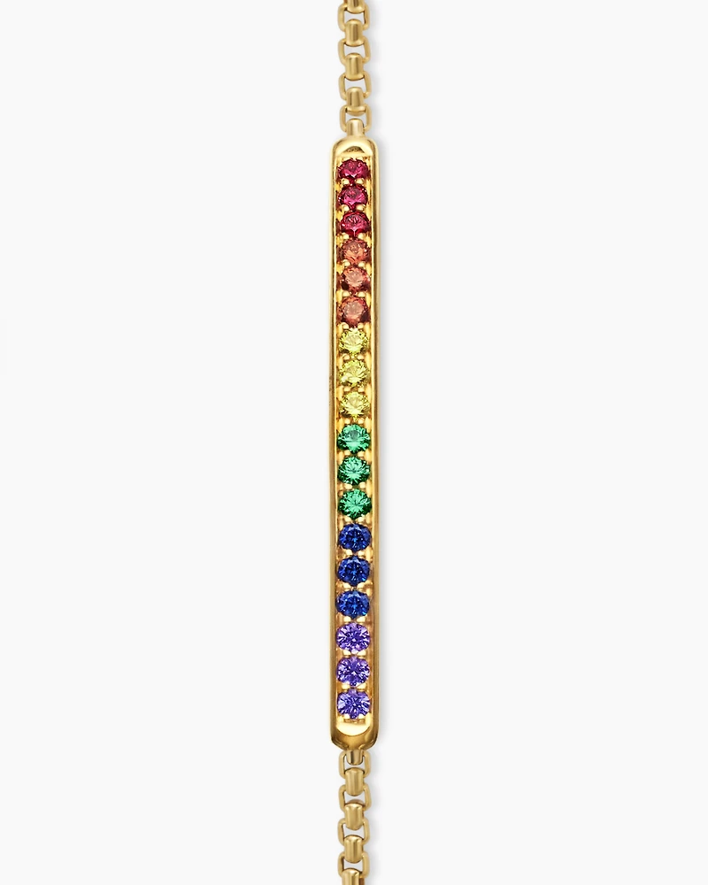 Petite Pavé Bar Bracelet in 18K Yellow Gold with Rainbow Pavé, 1.7mm