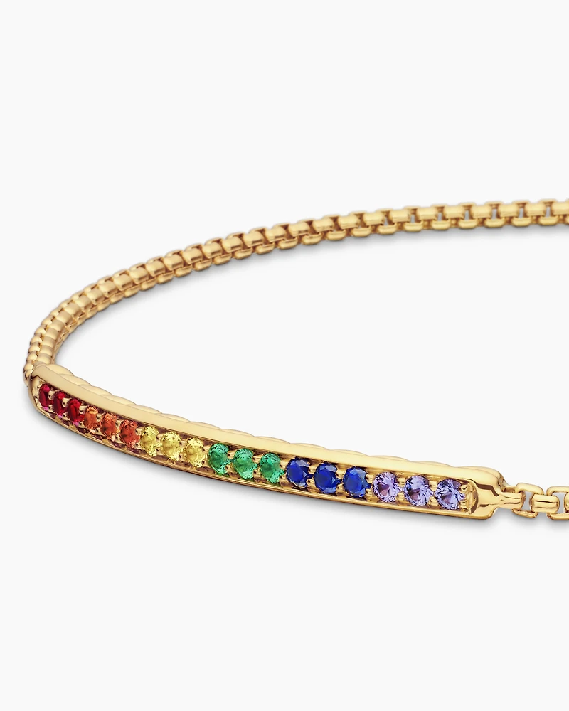 Petite Pavé Bar Bracelet in 18K Yellow Gold with Rainbow Pavé, 1.7mm