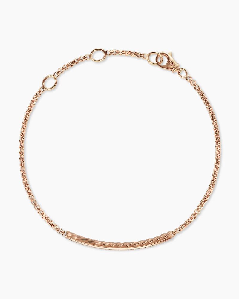 Petite Pavé Bar Bracelet in 18K Rose Gold with Cognac Diamonds, 1.7mm