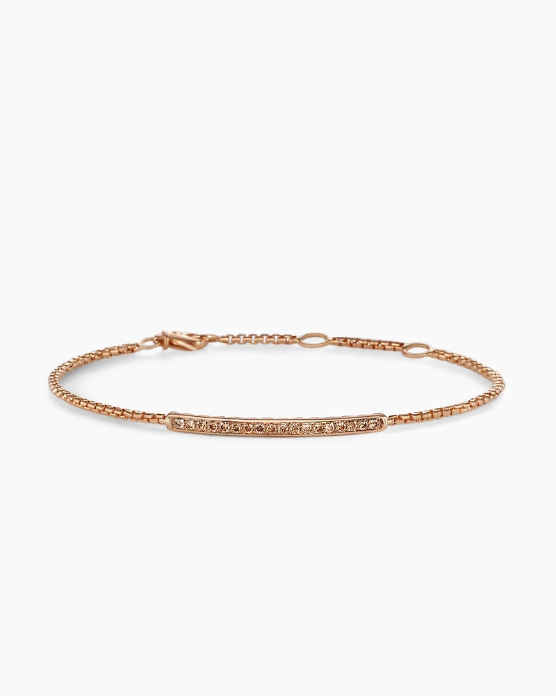 Petite Pavé Bar Bracelet in 18K Rose Gold with Cognac Diamonds, 1.7mm