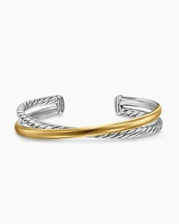 Crossover Two Row Cuff Bracelet Sterling Silver with 14K Yellow Gold, 10.7mm