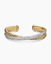 Pavé Crossover Two Row Cuff Bracelet in 18K Yellow Gold with Diamonds, 10.7mm