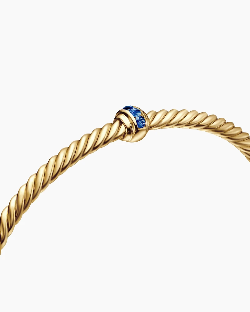 Classic Cablespira® Station Bracelet in 18K Yellow Gold with Pavé Blue Sapphires, 3mm