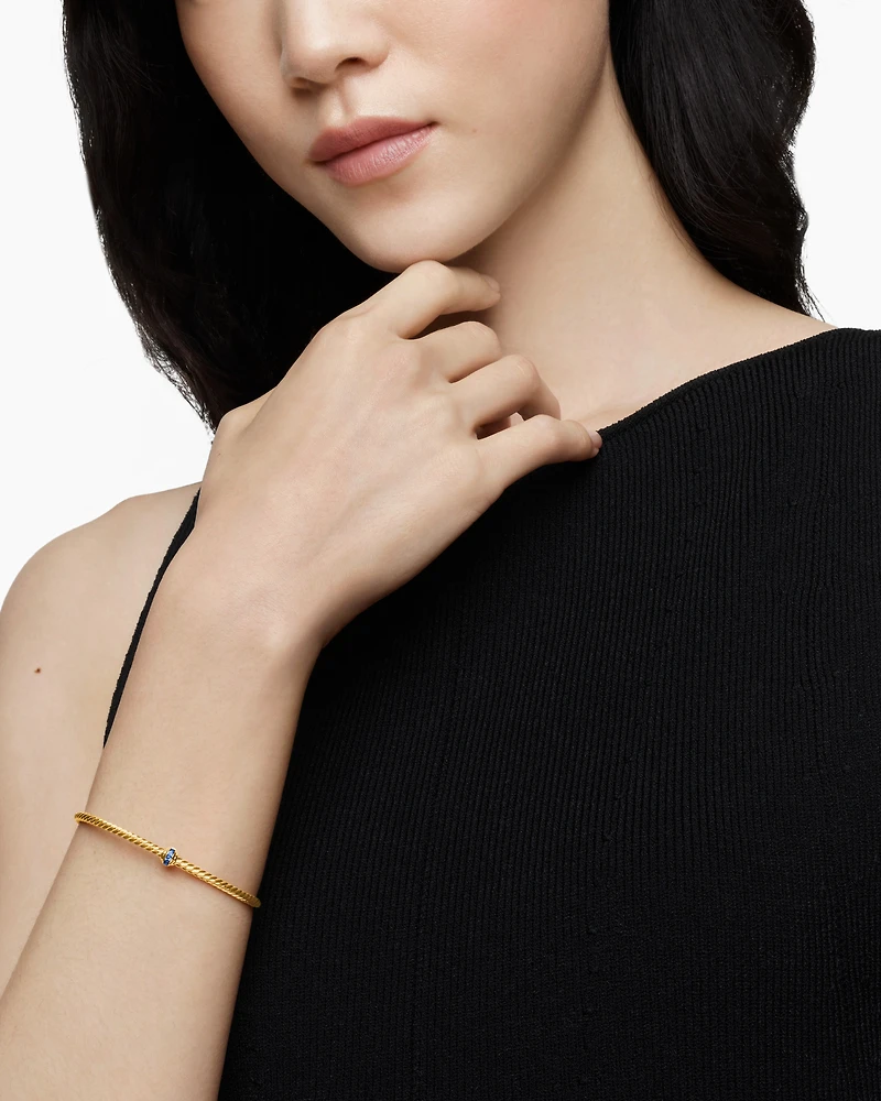 Classic Cablespira® Station Bracelet in 18K Yellow Gold with Pavé Blue Sapphires, 3mm