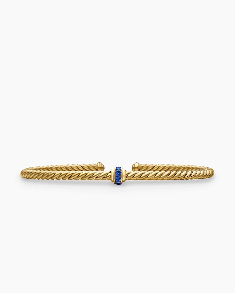 Classic Cablespira® Station Bracelet in 18K Yellow Gold with Pavé Blue Sapphires, 3mm