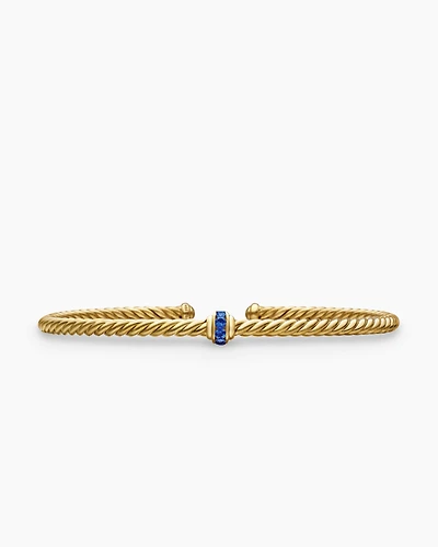 Classic Cablespira® Station Bracelet in 18K Yellow Gold with Pavé Blue Sapphires, 3mm