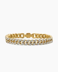 Curb Chain Bracelet in 18K Yellow Gold with Diamonds, 7mm