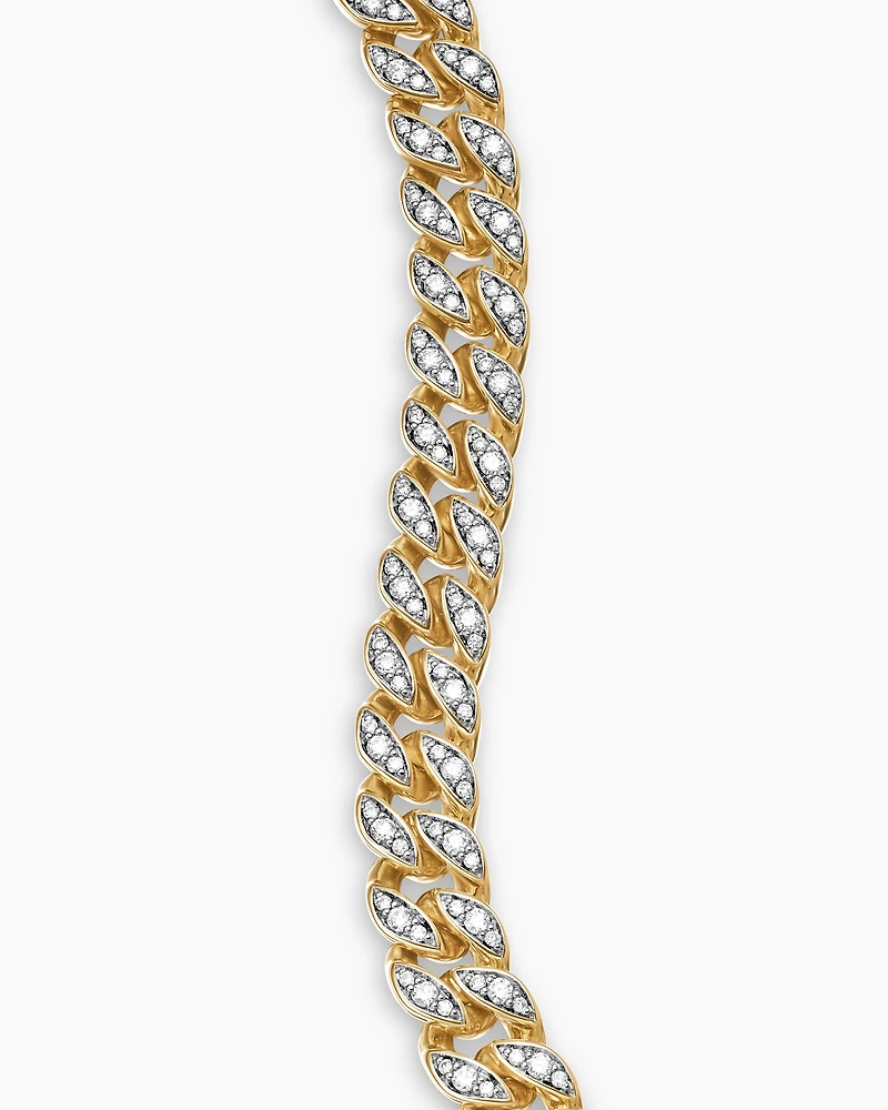 Curb Chain Bracelet in 18K Yellow Gold with Diamonds, 7mm