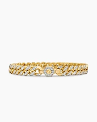 Curb Chain Bracelet in 18K Yellow Gold with Diamonds, 7mm