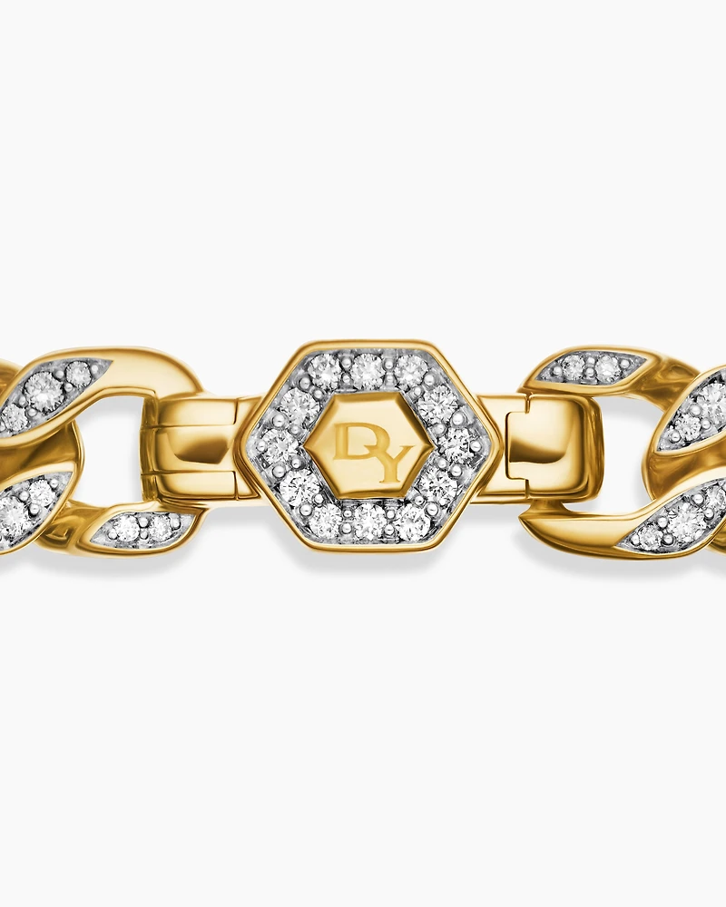 Curb Chain Bracelet in 18K Yellow Gold with Diamonds, 7mm