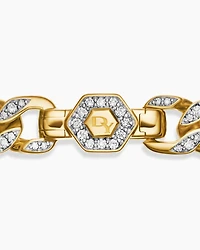 Curb Chain Bracelet in 18K Yellow Gold with Diamonds, 7mm