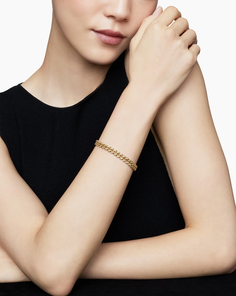 Curb Chain Bracelet in 18K Yellow Gold with Diamonds, 7mm