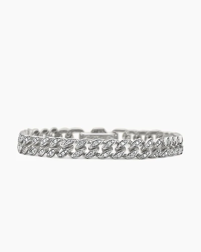 Curb Chain Bracelet Sterling Silver with Diamonds, 7mm