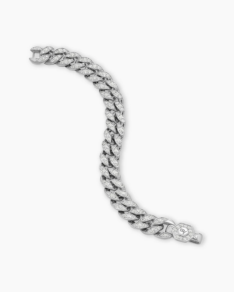 Curb Chain Bracelet Sterling Silver with Diamonds, 11.5mm