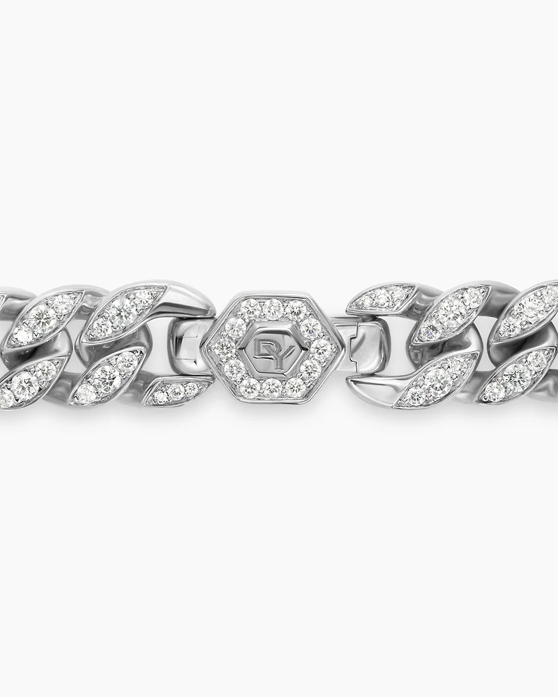 Curb Chain Bracelet Sterling Silver with Diamonds, 11.5mm