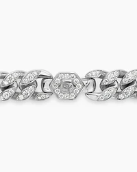 Curb Chain Bracelet Sterling Silver with Diamonds, 11.5mm